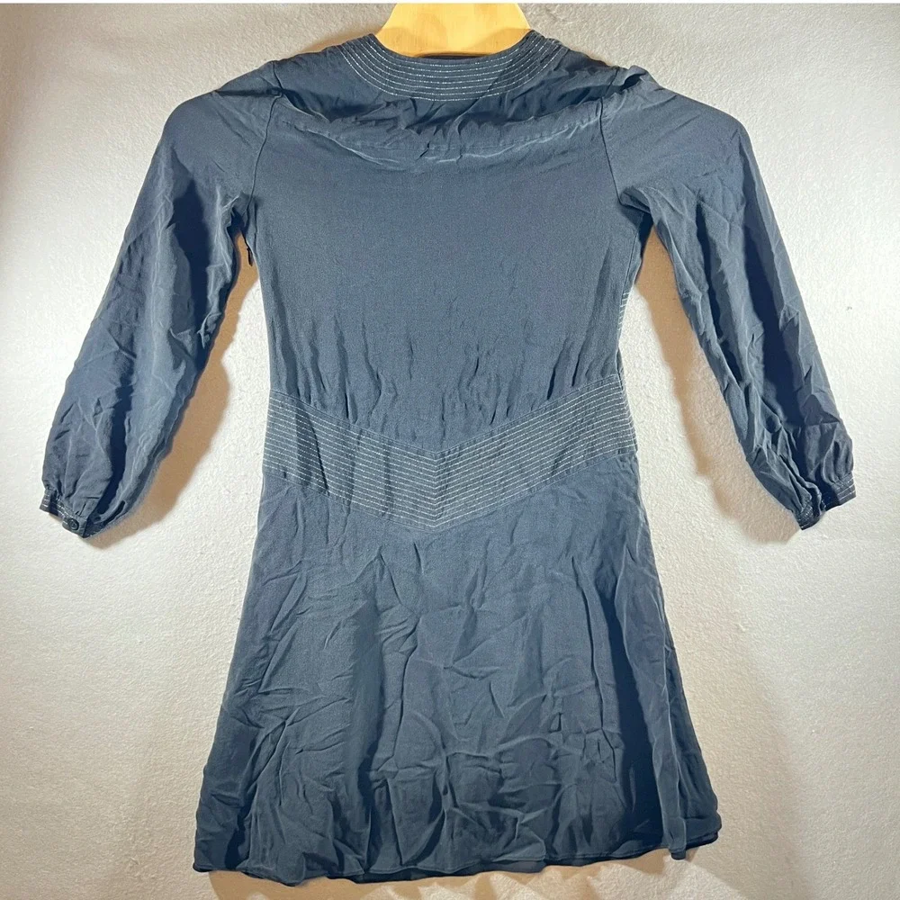 796 | Tory Burch Silk Fit Flare Empire Waist‎ Dress Charcoal 3/4 Sleeve Size 2